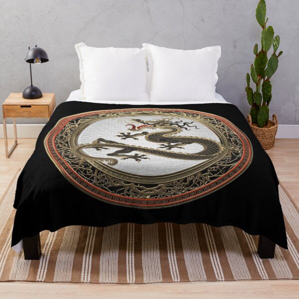 Item preview, Black and Gold Sacred Eastern Dragon over Medallion on Black Leather designed and sold by Serge Averbukh Art Studio.