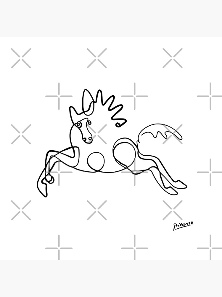 Pablo Picasso Line Art Wild Running Horse Artwork Sketch black and white Hand Drawn ink Silhouette HD High Quality by iresist