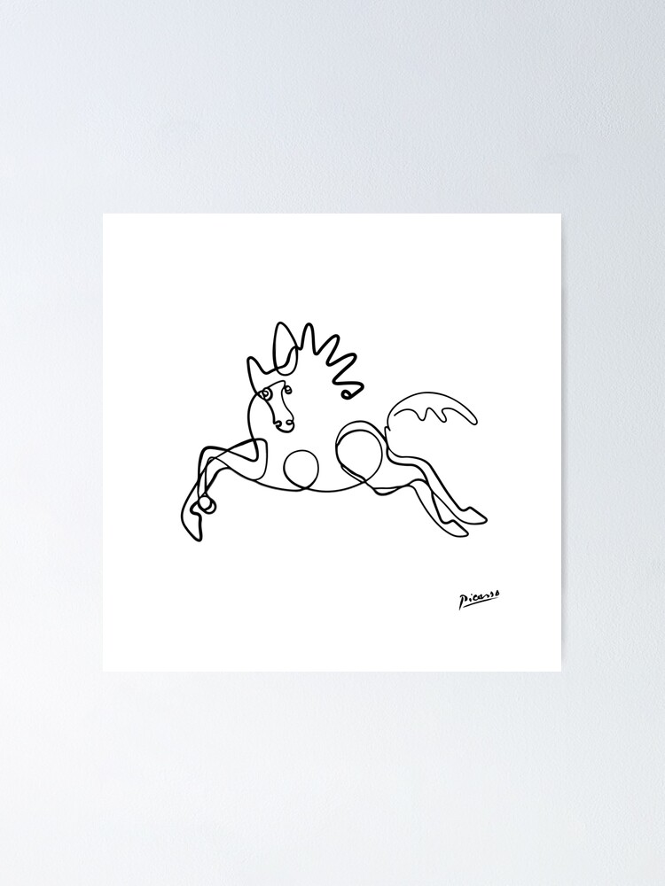 Alternate view of Pablo Picasso Line Art Wild Running Horse Artwork Sketch black and white Hand Drawn ink Silhouette HD High Quality Poster