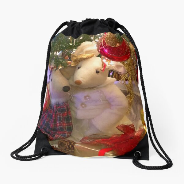 Cute Christmas Mouse Couple Drawstring Bag
