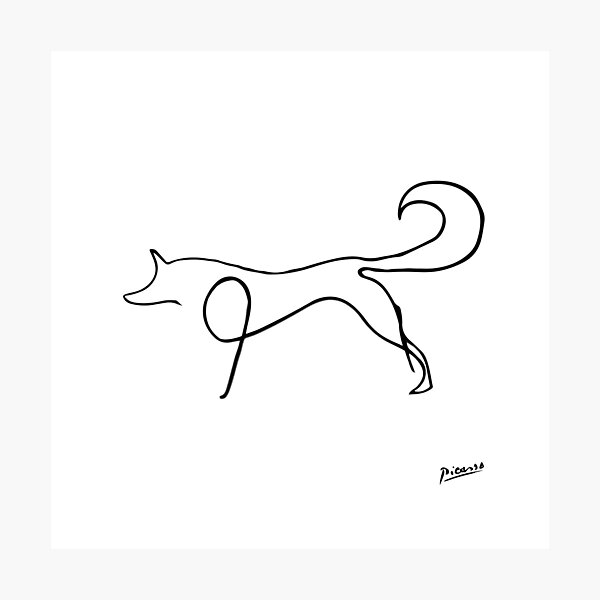 Pablo Picasso Line Art Wild Fox Artwork Sketch black and white Hand Drawn ink Silhouette HD High Quality Photographic Print