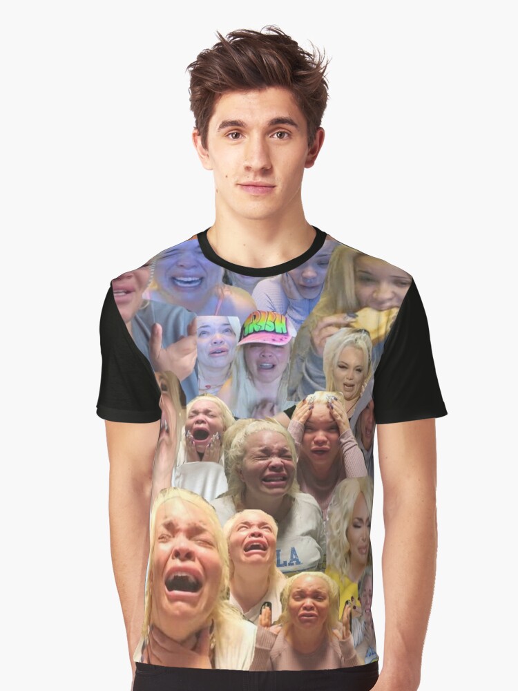 Thumbnail 1 of 5, Graphic T-Shirt, Trisha Pastas crying on her kitchen floor collage designed and sold by memekween.