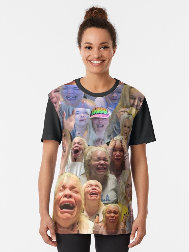 Thumbnail 2 of 5, Graphic T-Shirt, Trisha Pastas crying on her kitchen floor collage designed and sold by memekween.