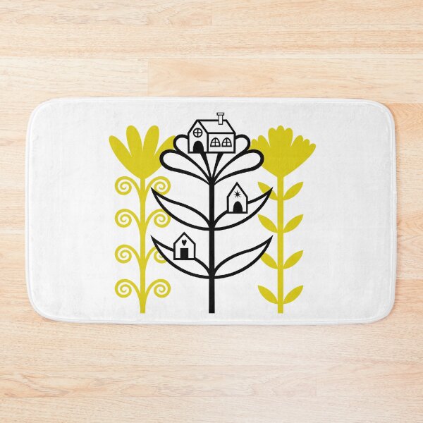 Item preview, Lovely Folktale Homes Sitting on Flowers Digital Illustration (black and yellow) designed and sold by wariana.
