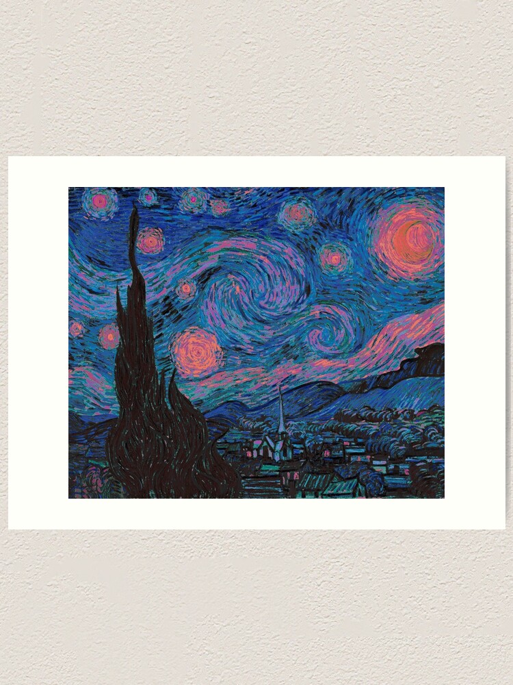 アート・デザイン・音楽 Van Gogh to Picasso Starry Night - Neon Pink & Blue - Van Gogh