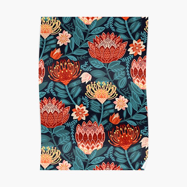 Protea Chintz - Navy Poster