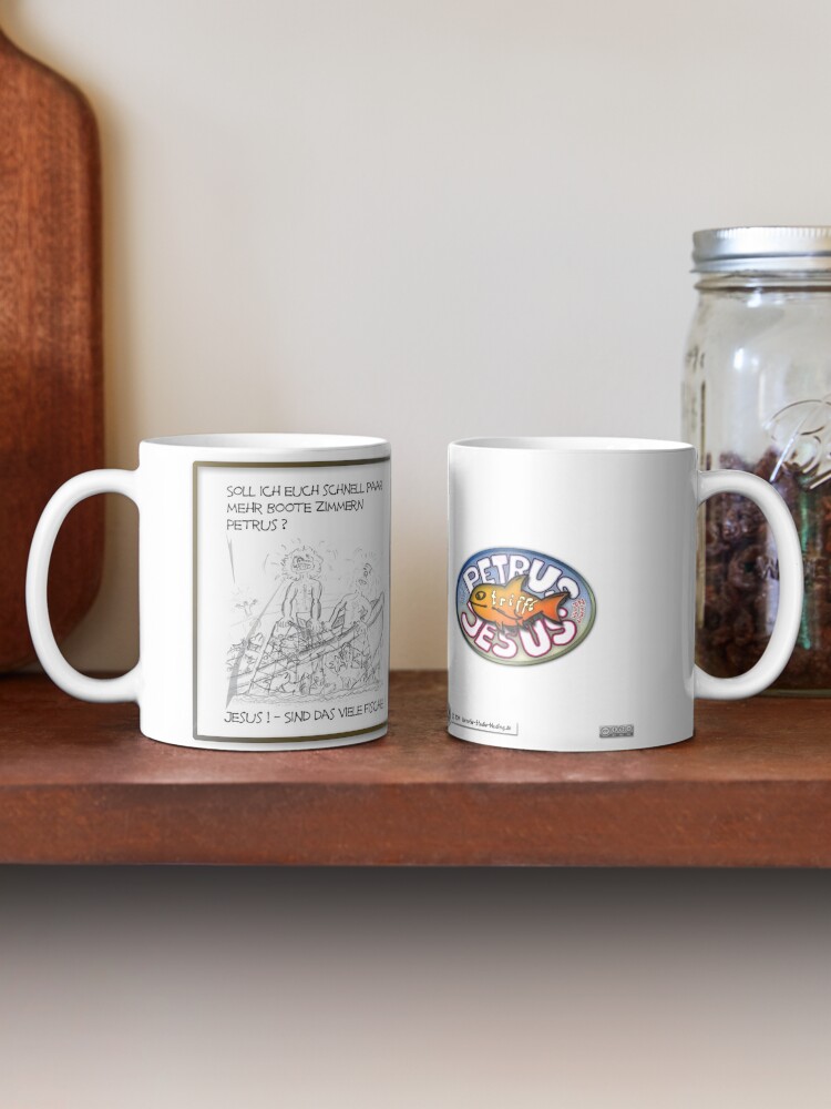 Alternative Ansicht von Petrus trifft Jesus - Cartoon-Design - viele Fische Tasse