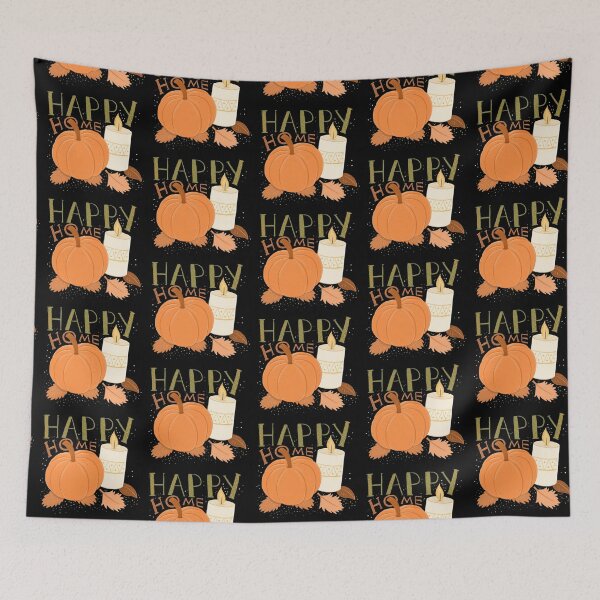 Item preview, HAPPY HOME with pumpkin and candle Hand Drawn designed and sold by jasmineberry.
