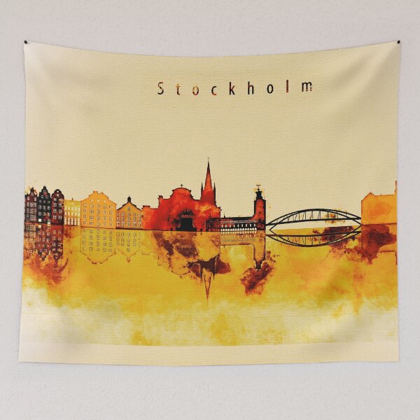 Item preview, Stockholm Sweden Red Yellow Skyline designed and sold by DimDom.