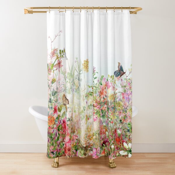 English Flower Garden Floral with Butterflies Shower Curtain