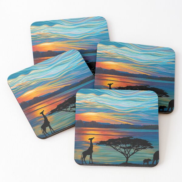 Item preview, Extinction Rebellion Sunset Over Lake Savannah Safari Wild Animals Giraffe Elephants  designed and sold by DavidLeeDesigns.