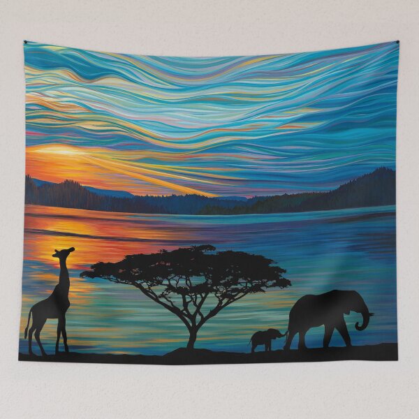 Item preview, Extinction Rebellion Sunset Over Lake Savannah Safari Wild Animals Giraffe Elephants  designed and sold by DavidLeeDesigns.