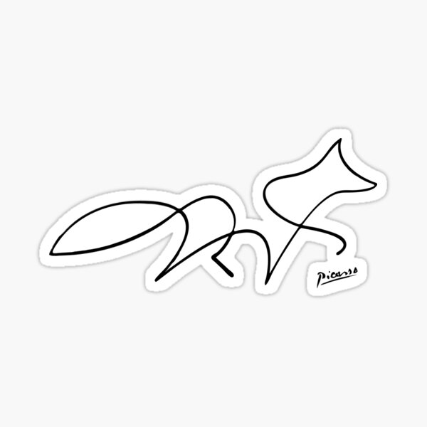 Pablo Picasso Line Art Wild Walking Fox Artwork Sketch black and white Hand Drawn ink Silhouette HD High Quality Sticker