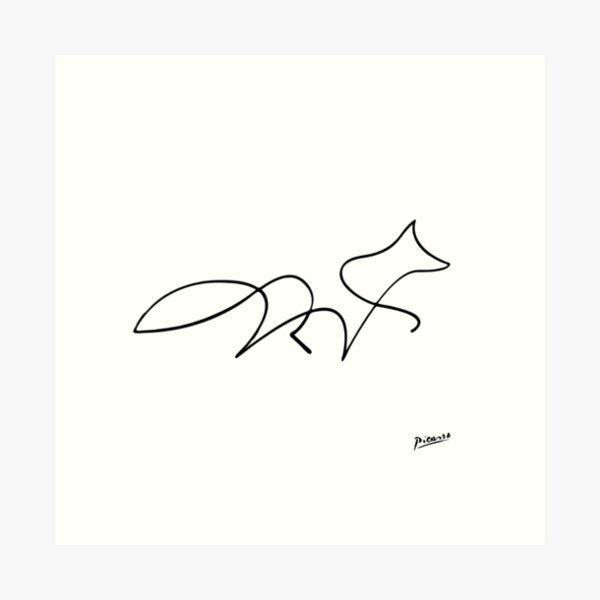 Pablo Picasso Line Art Wild Walking Fox Artwork Sketch black and white Hand Drawn ink Silhouette HD High Quality Art Print
