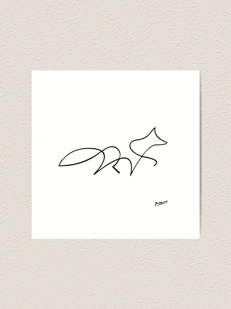 Alternate view of Pablo Picasso Line Art Wild Walking Fox Artwork Sketch black and white Hand Drawn ink Silhouette HD High Quality Art Print