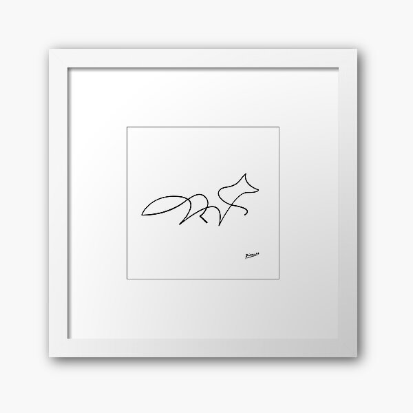 Pablo Picasso Line Art Wild Walking Fox Artwork Sketch black and white Hand Drawn ink Silhouette HD High Quality Framed Art Print
