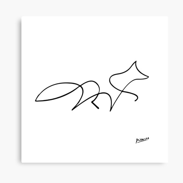 Pablo Picasso Line Art Wild Walking Fox Artwork Sketch black and white Hand Drawn ink Silhouette HD High Quality Canvas Print