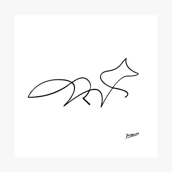 Pablo Picasso Line Art Wild Walking Fox Artwork Sketch black and white Hand Drawn ink Silhouette HD High Quality Photographic Print