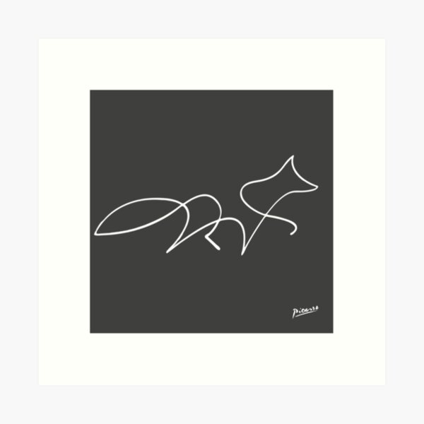 Pablo Picasso Line Art Wild Walking Fox Artwork Sketch black and white Hand Drawn ink Silhouette charcoal gray HD High Quality Art Print