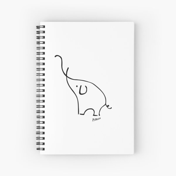Pablo Picasso Line Art Cute Elephant Artwork Sketch black and white Hand Drawn ink Silhouette HD High Quality Spiral Notebook