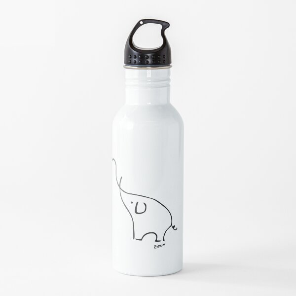 Pablo Picasso Line Art Cute Elephant Artwork Sketch black and white Hand Drawn ink Silhouette HD High Quality Water Bottle