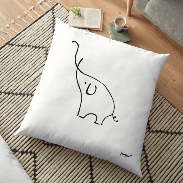Pablo Picasso Line Art Nette Elefanten Artwork Sketch Schwarz-Weiß Hand gezeichnete Tinte Silhouette HD High Quality Bodenkissen