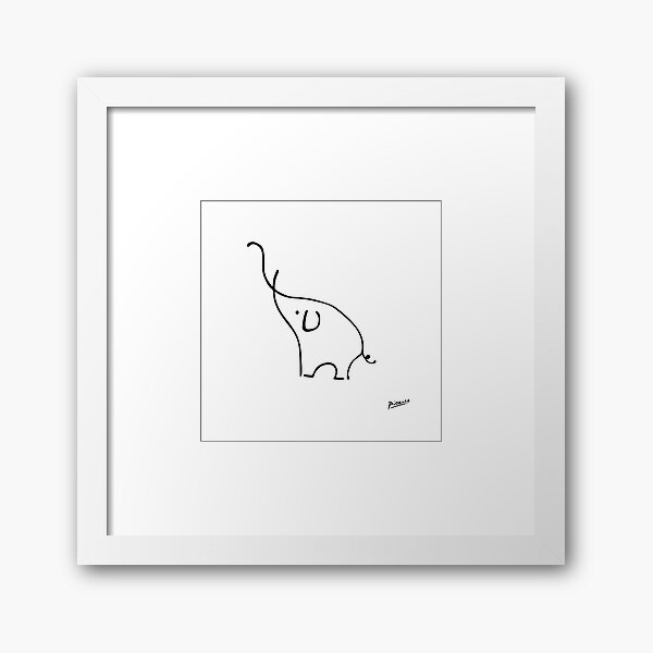 Pablo Picasso Dessin Au Trait Mignon Éléphant Artwork Croquis noir et blanc Encre Dessinée À La Main Silhouette HD Haute Qualité Impression encadrée