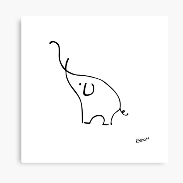 Pablo Picasso Line Art Cute Elephant Artwork Sketch black and white Hand Drawn ink Silhouette HD High Quality Canvas Print