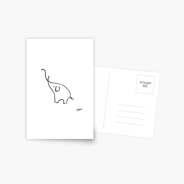 Pablo Picasso Dessin Au Trait Mignon Éléphant Artwork Croquis noir et blanc Encre Dessinée À La Main Silhouette HD Haute Qualité Carte postale
