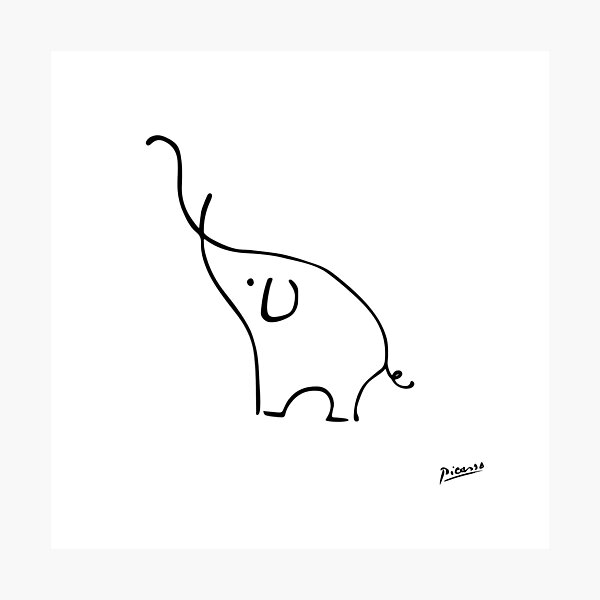 Pablo Picasso Line Art Cute Elephant Artwork Sketch black and white Hand Drawn ink Silhouette HD High Quality Photographic Print
