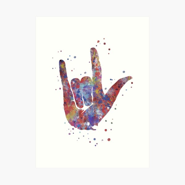 Ich Liebe Dich Asl Gebardensprache Aquarell Gebardensprache Ich Liebe Dich American Sign Language Kunstdruck Von Rosaliartbook Redbubble