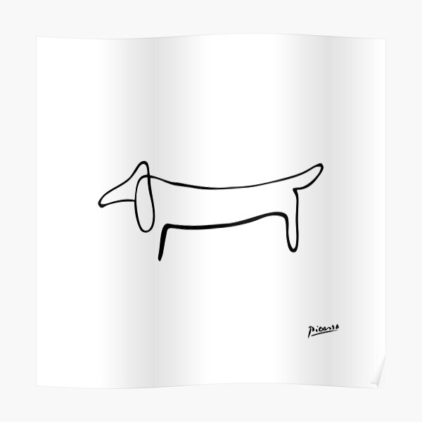 Pablo Picasso Line Art Wilder Wiener Hund Dackel Kunstwerk Skizze schwarz und weiß Hand gezeichnete Tinte Silhouette HD High Quality Poster