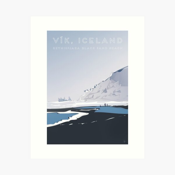 Schwarzer Sandstrand Vik Reynisfjara, Island-Reise-Plakat Kunstdruck