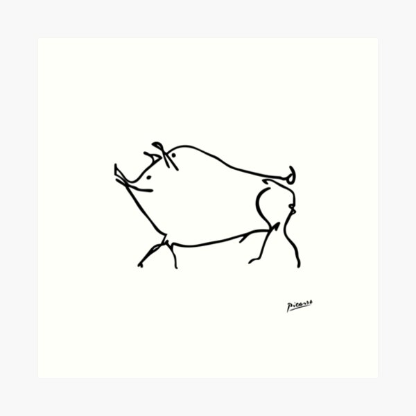 Pablo Picasso Line Art cute pig Artwork Sketch black and white Hand Drawn ink Silhouette HD High Quality Art Print