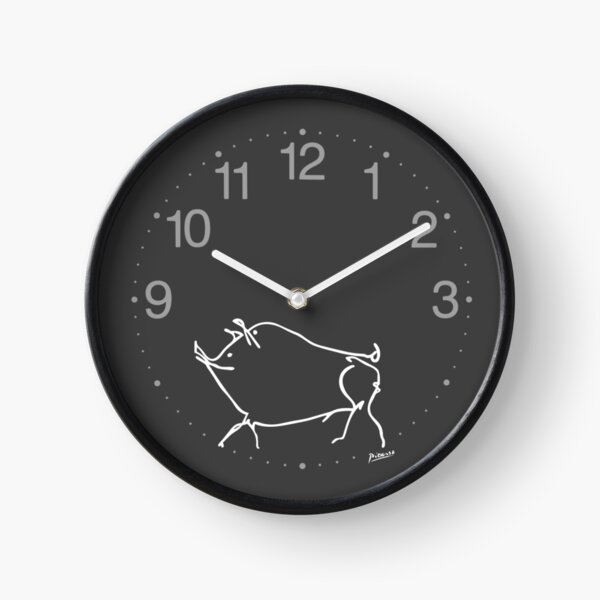 Pablo Picasso Line Art cute pig Artwork Sketch black and white Hand Drawn ink Silhouette charcoal gray HD High Quality Clock