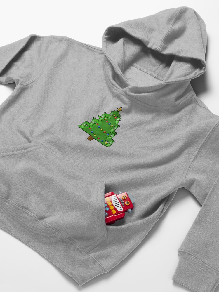 Alternate view of Pickle Rick Christmas Tree Kids Pullover Hoodie