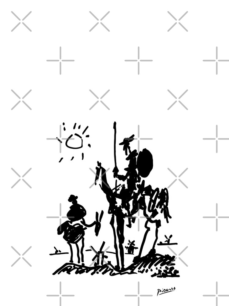 Pablo Picasso Line Art Don Quixote on Horse with sun Artwork Sketch black and white Hand Drawn ink Silhouette HD High Quality by iresist