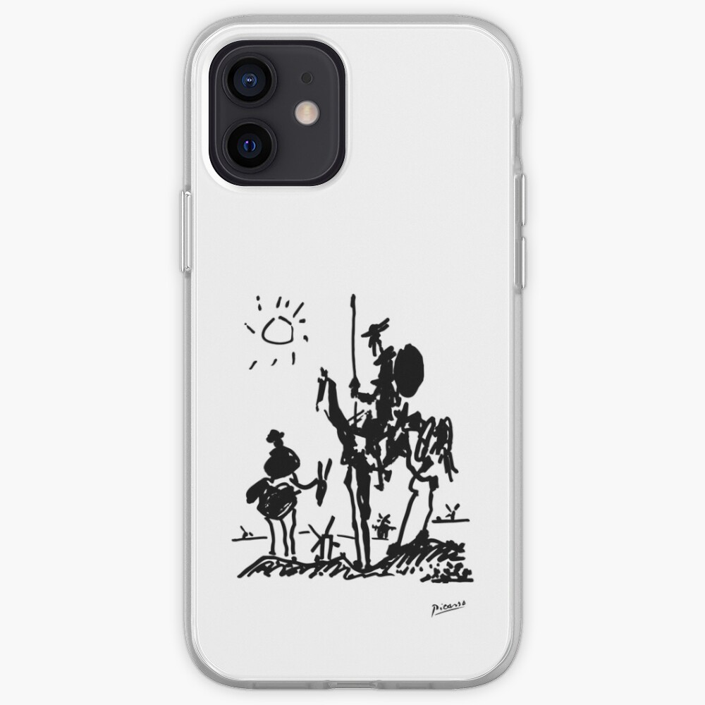 Pablo Picasso Line Art Don Quixote on Horse with sun Artwork Sketch black and white Hand Drawn ink Silhouette HD High Quality iPhone Case & Cover