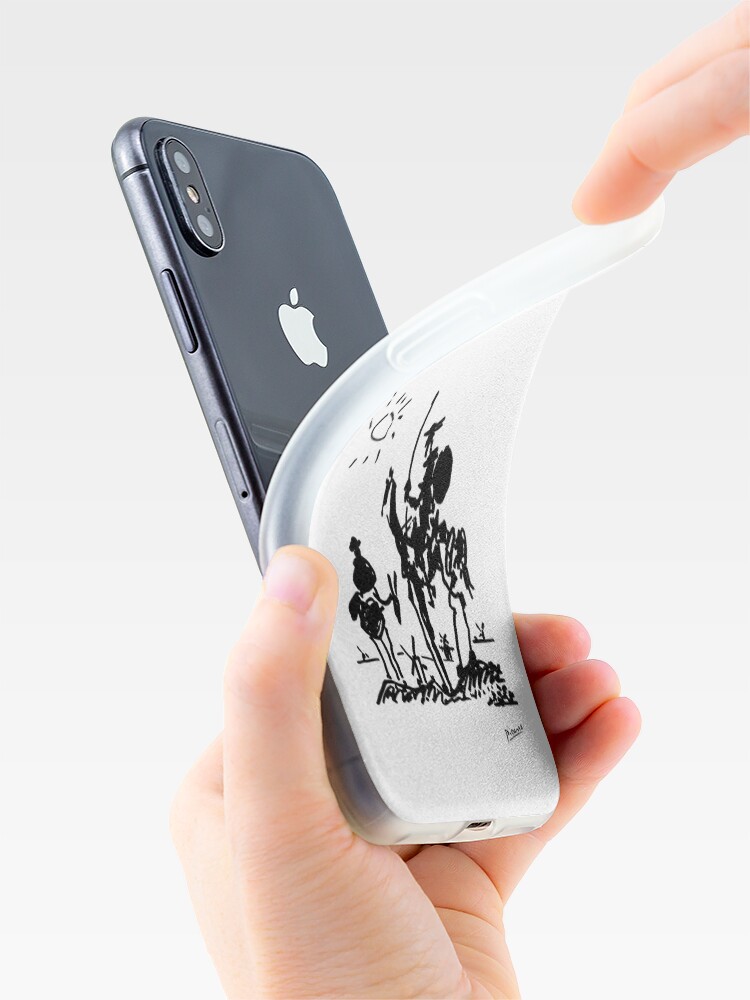 Alternate view of Pablo Picasso Line Art Don Quixote on Horse with sun Artwork Sketch black and white Hand Drawn ink Silhouette HD High Quality iPhone Case & Cover