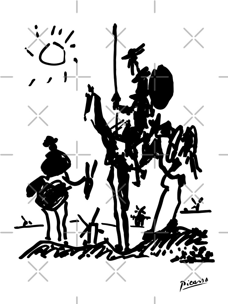 Linie Kunst Don Quijote Pablo Picasso Auf Pferd Mit Sonne Grafik Skizzen Schwarzweiss Hand Gezeichneter Tinte Schattenbild Hd Qualitat Baby Body Von Iresist Redbubble