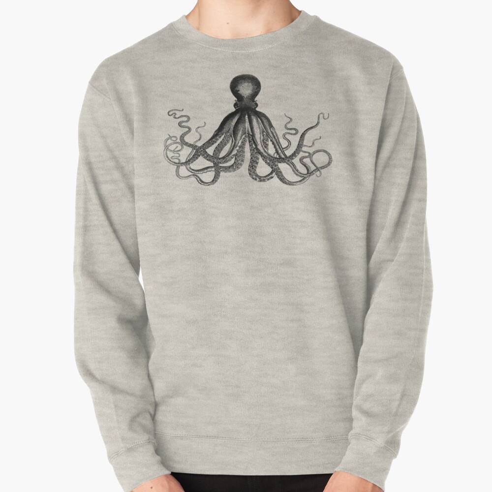 Octopus | Vintage Octopus | Tentacles | Sea Creatures | Nautical | Ocean | Sea | Beach | Black and White | Pullover Sweatshirt