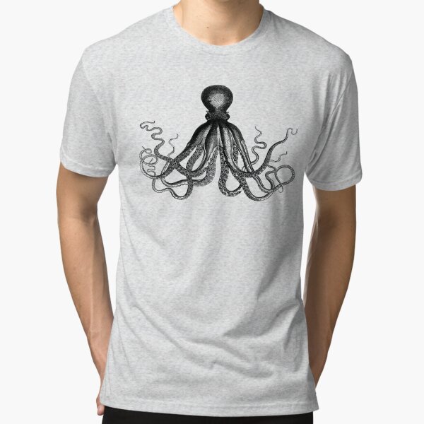 Octopus | Vintage Octopus | Tentacles | Sea Creatures | Nautical | Ocean | Sea | Beach | Black and White |  Tri-blend T-Shirt