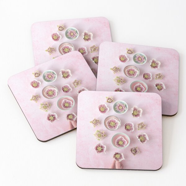 Item preview, Hellebore flatlay with pastel ceramic bowls designed and sold by Zoe Power.