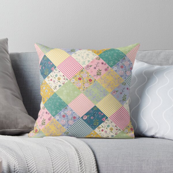 Spring cottage patchwork diamond quilt by Tea with Xanthe Throw Pillow