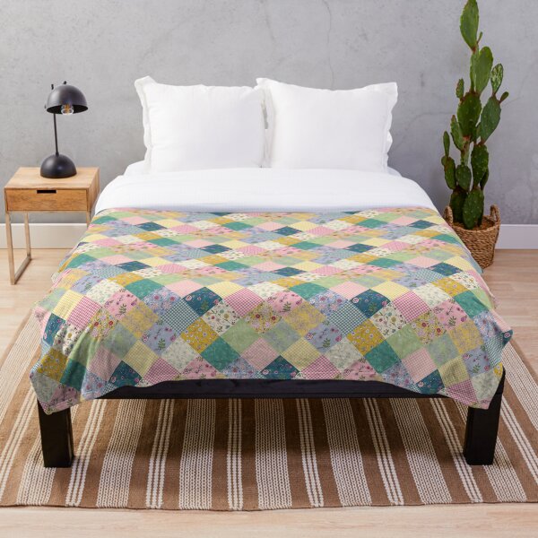 Spring cottage patchwork diamond quilt by Tea with Xanthe Throw Blanket