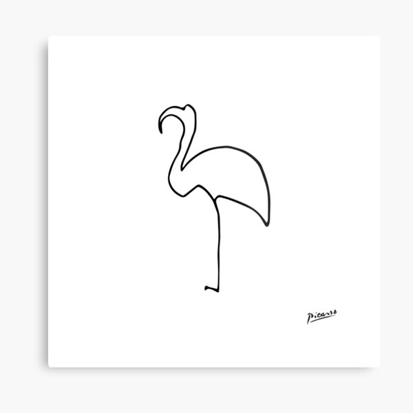 Pablo Picasso Line Art flamingo Artwork Sketch black and white Hand Drawn ink Silhouette HD High Quality Metal Print