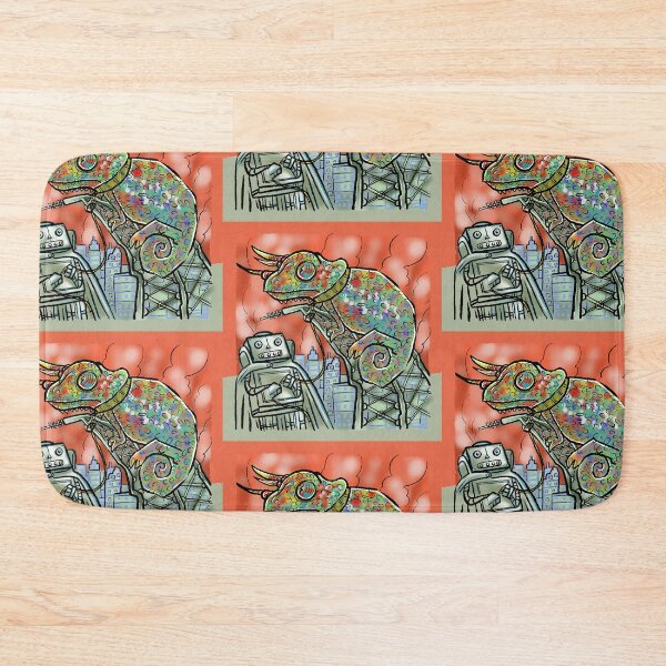 Item preview, Chameleon attacks robot city designed and sold by Gammaraybots.