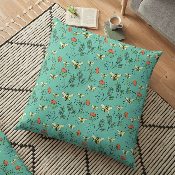 Bees and Flowers Floor Pillow