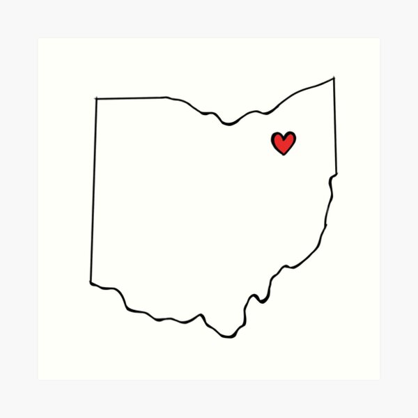 Cleveland Heart Wording With Ohio State Outline Painted on Wood