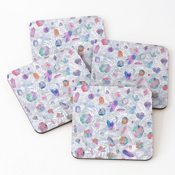 Item preview, colorful gemstones with foliage on a light grey background designed and sold by Rebecca Reck Art.